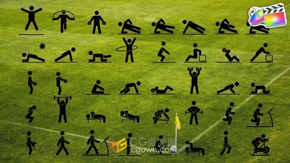 FCPX插件40个体育象形图卡通人物动画Animated Fitness Pictograms