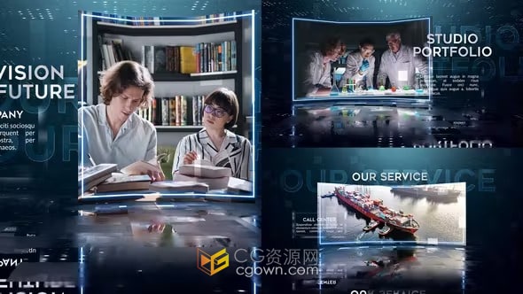 AE模板-科技风格明亮柔软曲屏图像视频展示企业技术宣传片