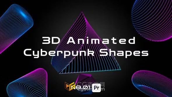 8个3D动画赛博朋克几何形状图形演示-PR模板