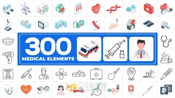 免费下载AE模板300个医疗元素图标动画