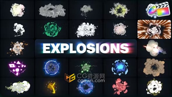 FCPX插件88种卡通爆炸特效动画元素Explosions Pack