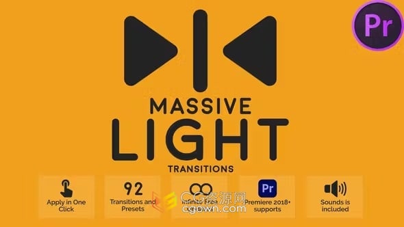 92个像差闪光元素灯光转场Massive Light Transitions-PR模板