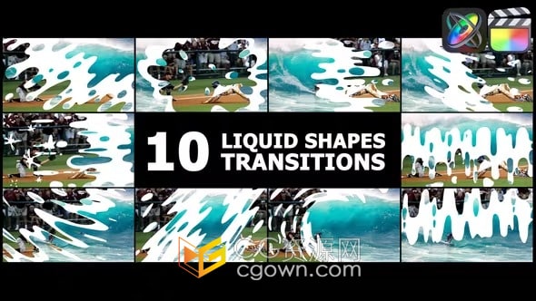 FCPX插件10种卡通流体图形动画转场过渡Liquid Shapes Transitions