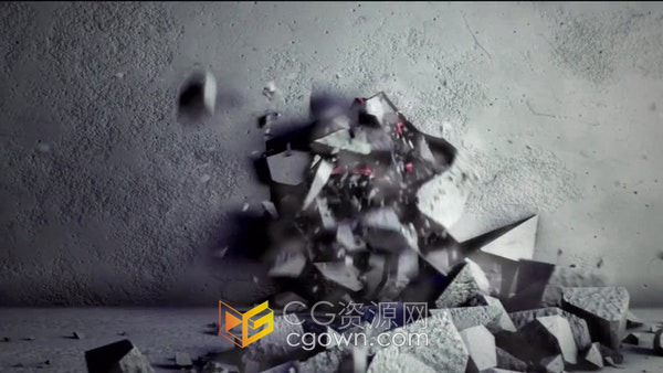水泥地面爆炸墙面破碎特效LOGO视频片头AE模板
