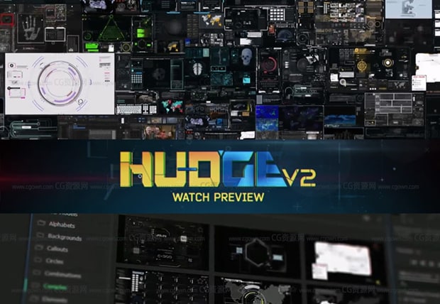HUDGE 1850+HUD高科技UI用户界面元素动画发生器AE脚本预设包