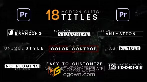 Titles Promo PR模板18个现代故障游戏文字标题动画