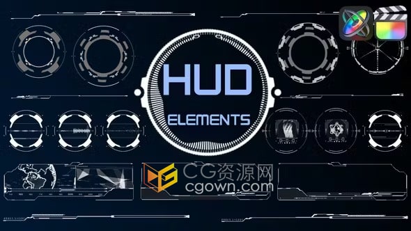 FCPX插件40组未来高科技元素动画HUD Elements