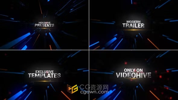 AE模板-快速灯束隧道慢镜头标题展示动作战斗电影预告片