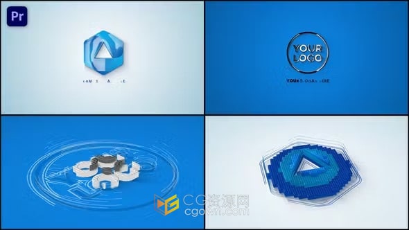 3D线框草图建筑设计标志LOGO动画-PR模板