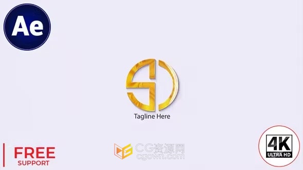 现代艺术标志落版展示水波纹动画LOGO演绎-AE模板