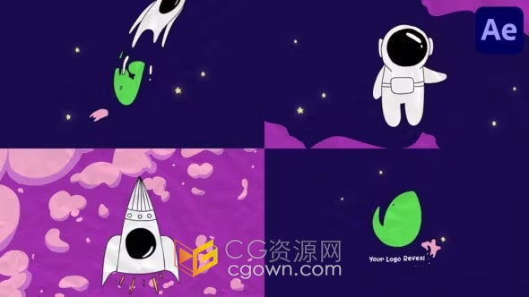 卡通宇航员手绘MG动画LOGO视频片头AE模板
