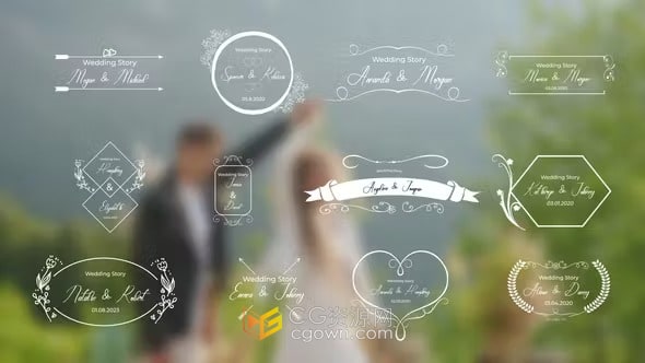 12个简约大方婚礼标题动画元素-PR模板
