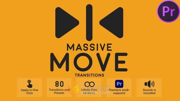 Massive Move Transitions PR模板80种动态拉伸移动转场过渡特效