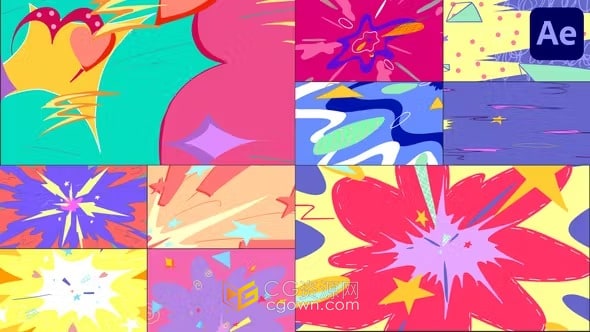 10种多彩卡通动漫MG动画转场过渡效果视频AE模板