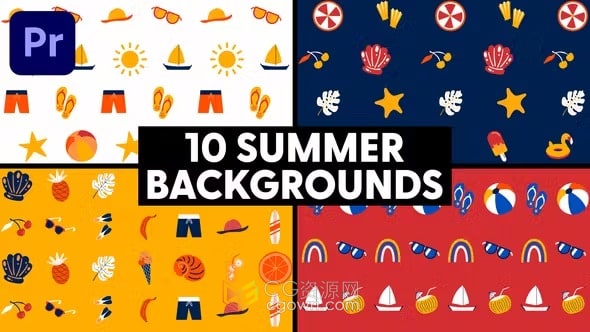 Summer Backgrounds PR模板夏季元素图标动画视频背景10种