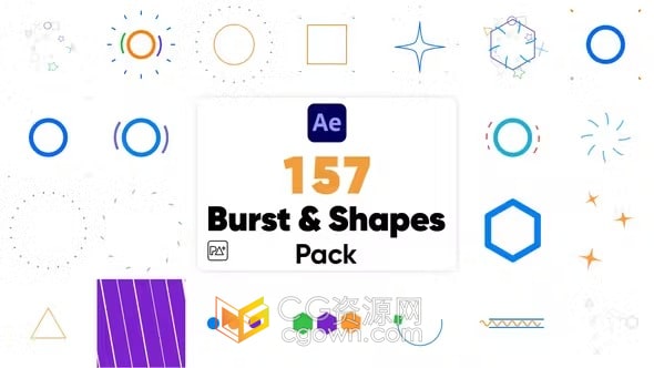 AE模板157个矢量彩色运动图形爆发MG动画Burst and Shapes Pack