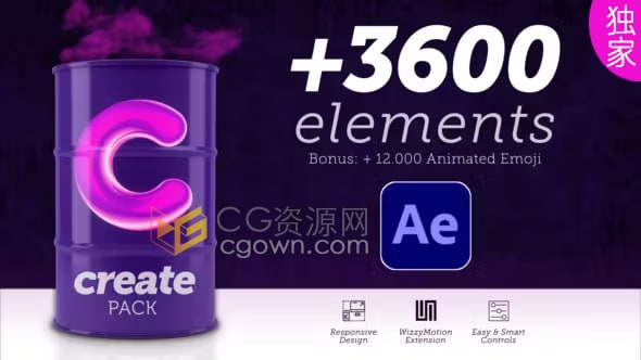 Create Pack 3600+元素排版文字标题字幕背景转场AE脚本预设包