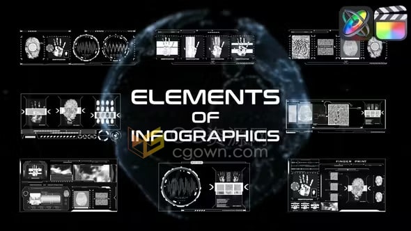 FCPX插件全息界面元素高科技HUD界面动画Elements Of Infographics