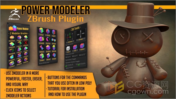 ZBrush插件Power Modeler Plugin v1.9建模工具