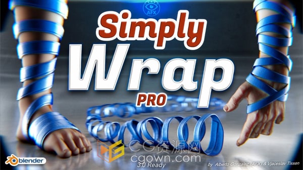 Blender插件Simply Wrap Pro v1.5.2围绕缠绕绳子绸缎飘带扎带+预设包