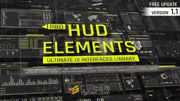 专业HUD科技元素包科幻电影视频游戏技术演示-AE模板