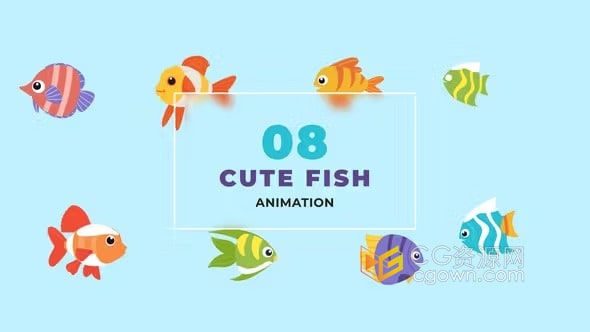 卡通创意鱼2D角色动画海洋主题场景动画-AE模板