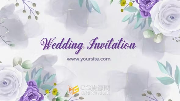 AE模板-淡雅浅紫花卉动画浪漫婚礼请柬宴会活动邀请函