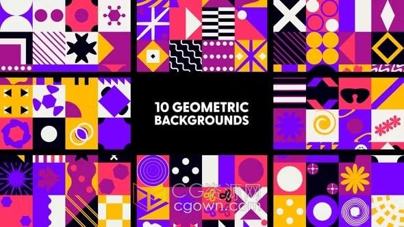 10个艺术抽象创意彩色几何图形背景动画-AE模板