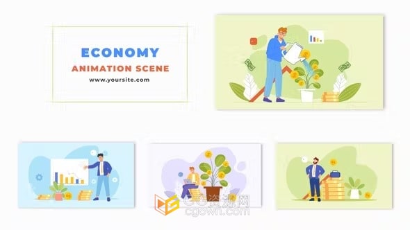 AE模板-在线创业平面人物动画场景数字经济教育视频营销材料演示