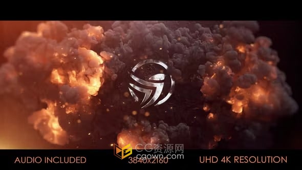 AE模板-爆炸烟雾火花灰烬颗粒动画高级感金属标志4K电影片头
