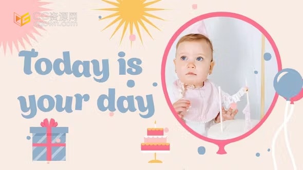温馨可爱婴儿满月周岁相册儿童成长纪录生日视频制作-AE模板