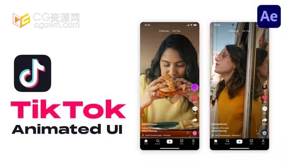TikTok豎屏屏幕動畫場景UI用戶界面AE模板制作抖音視頻廣告