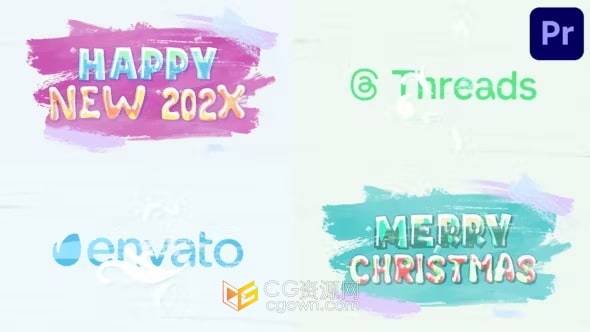 圣诞新年祝福标语企业品牌节日问候动画片头-PR模板