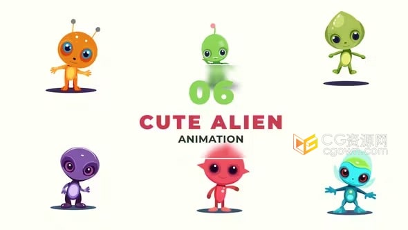 AE模板-可爱卡通外星人角色动画创建科幻短片儿童星际创意视频场景元素