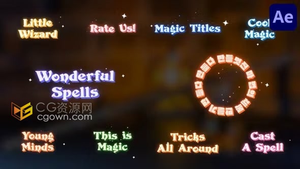 手繪動(dòng)畫魔法棒神奇標(biāo)題適合節(jié)日視頻玩具廣告兒童活動(dòng)邀請(qǐng)-AE模板