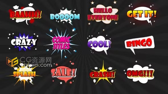 AE模板-12個(gè)卡通漫畫海報(bào)動(dòng)畫文本標(biāo)題