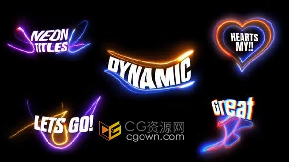5種發(fā)光能量扭曲線條電流效果標(biāo)題霓虹燈文字動畫-AE模板
