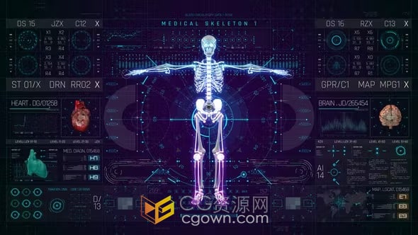 全息人体骨骼医疗屏幕界面HUD元素-AE模板