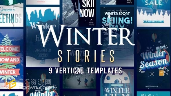 冬季主题插图元素和动画标题垂直版动态海报-AE短视频模板