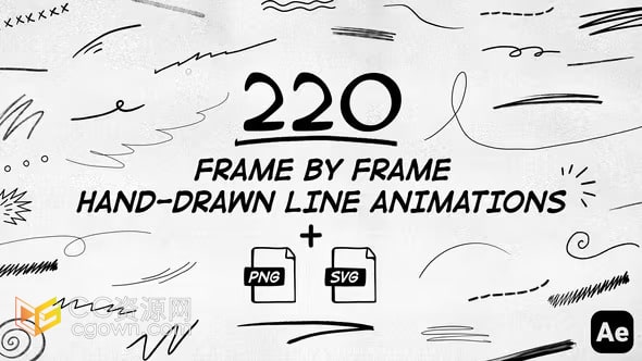 AE模板-220个手绘逐帧线条动画创意涂鸦素描图形元素