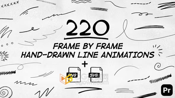 220个手绘逐帧线条动画元素-PR模板