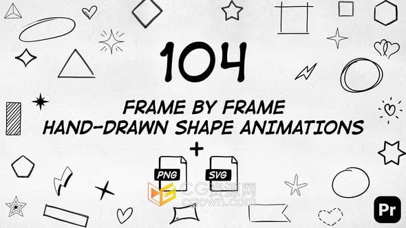 104个手绘逐帧形状动画元素包免费下载PR模板