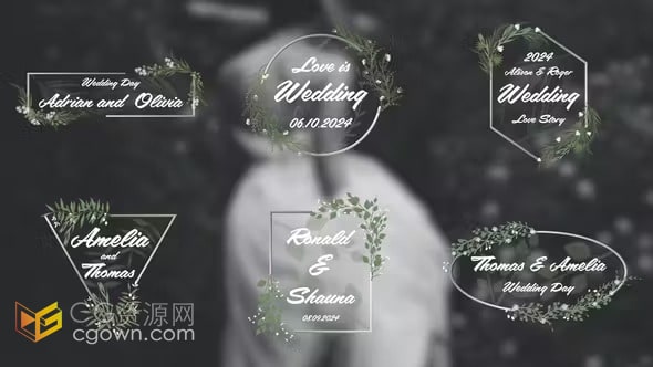绿叶花卉小清新风格优雅婚礼标题-PR模板