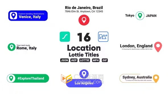 16个地点地图标记定位动画位置Lottie标题-AE模板