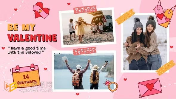 AE模板-卡通甜蜜情侣视频相册情人节幻灯片