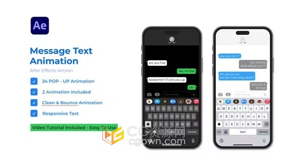 AE模板-社交媒体消息动画聊天对话框短信信息文本效果