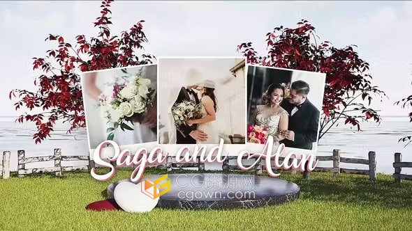 AE模板-浪漫岛屿婚礼3D照片相册婚礼仪式邀请函派对活动请柬
