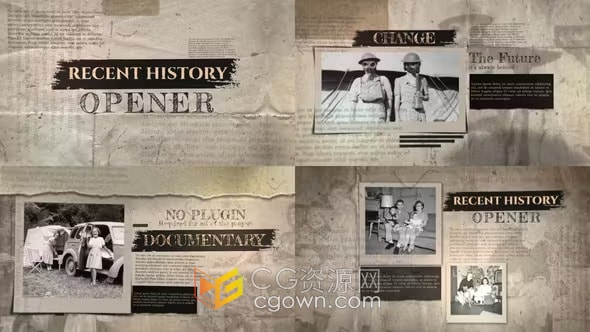 AE模板-怀旧报纸风格历史揭幕战复古纪录片视频相册
