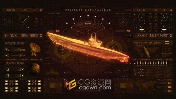 HUD军事信息图全息军用潜艇科技元素-AE模板