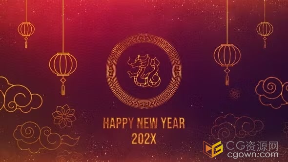 AE模板-2024龙年片头金色闪耀大气粒子标志新年LOGO动画